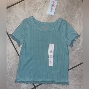 Cat & Jack Teal Lace-Trim Short Sleeve Top